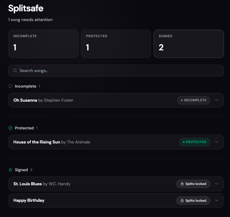 SplitSafe — Music Split Sheets & Rights Protection for Independent Artists